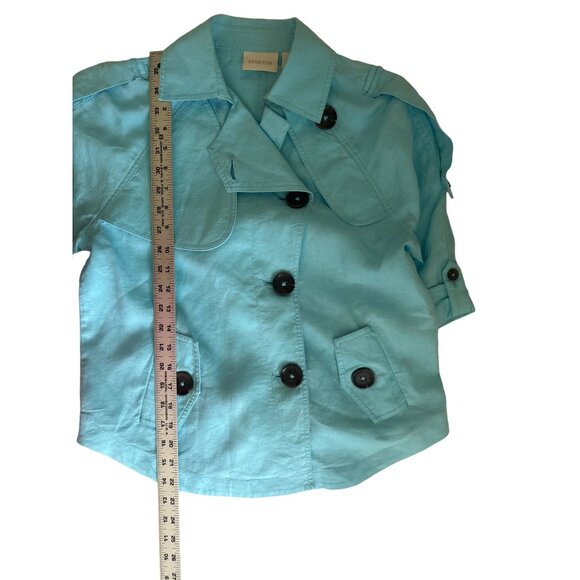 Chico's Blue Linen Button-Up Short Sleeve Jacket With Pockets, Size 0 (Small) - Picture 7 of 8